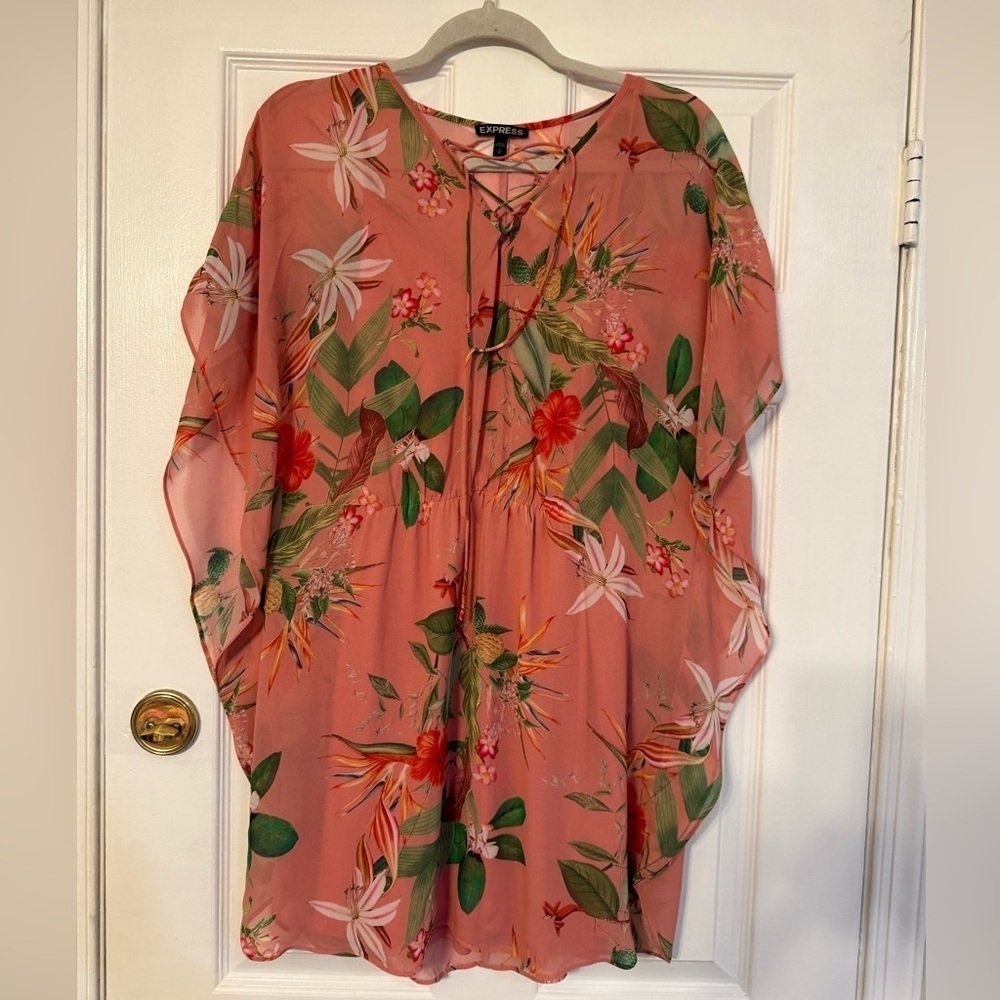 Express Pink Floral Lace-Up Dress